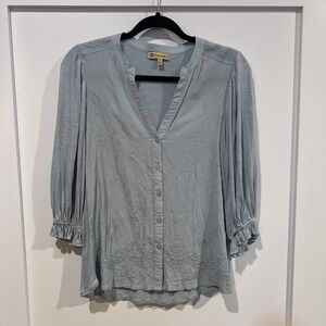 Democracy Womens  Blouse Small Embroidered Button 3/4 Sleeve Peasant Boho Gypsy